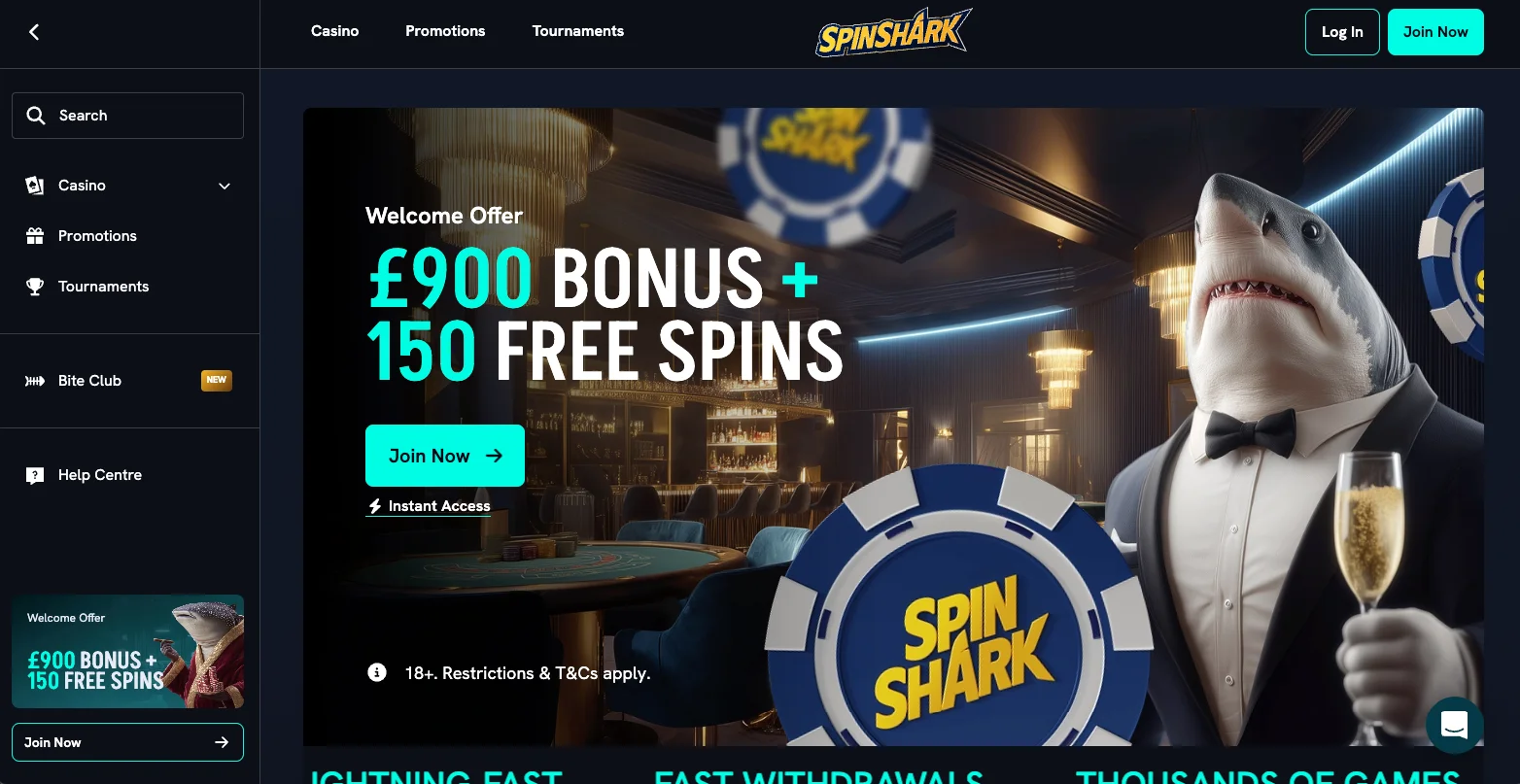 Spinshark casino screenshot